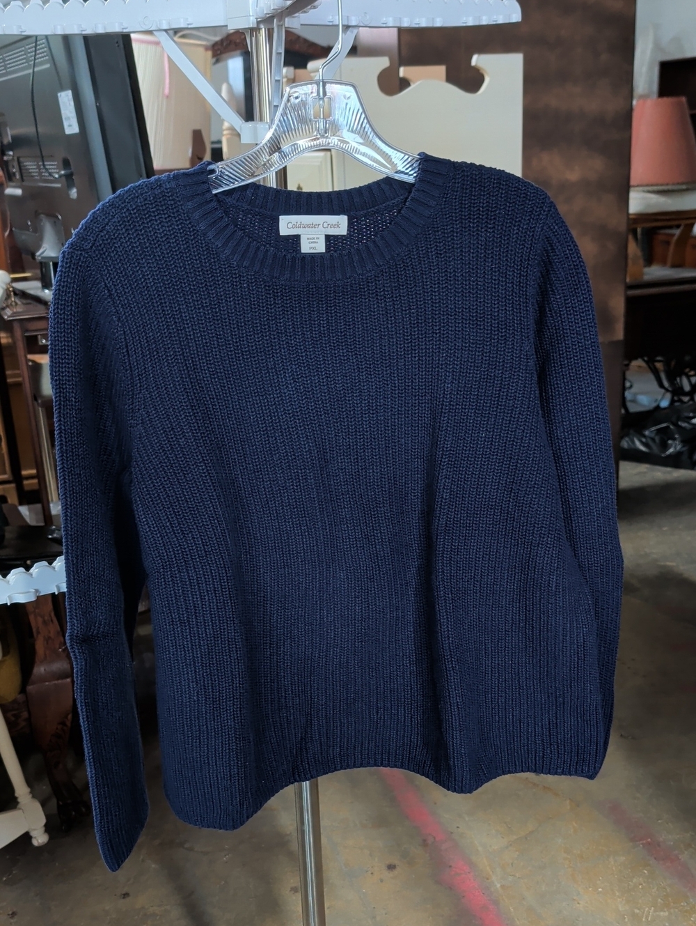 Coldwater Creek 100% Cotton Dark Navy Crewneck Knit Sweater